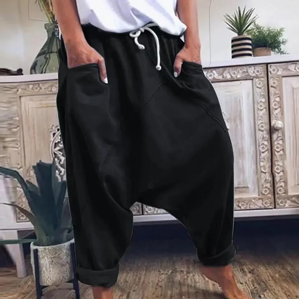 Haremshose Damen Übergröße Schritthose Hip-Hop Streetwear Schnürung Freizeit