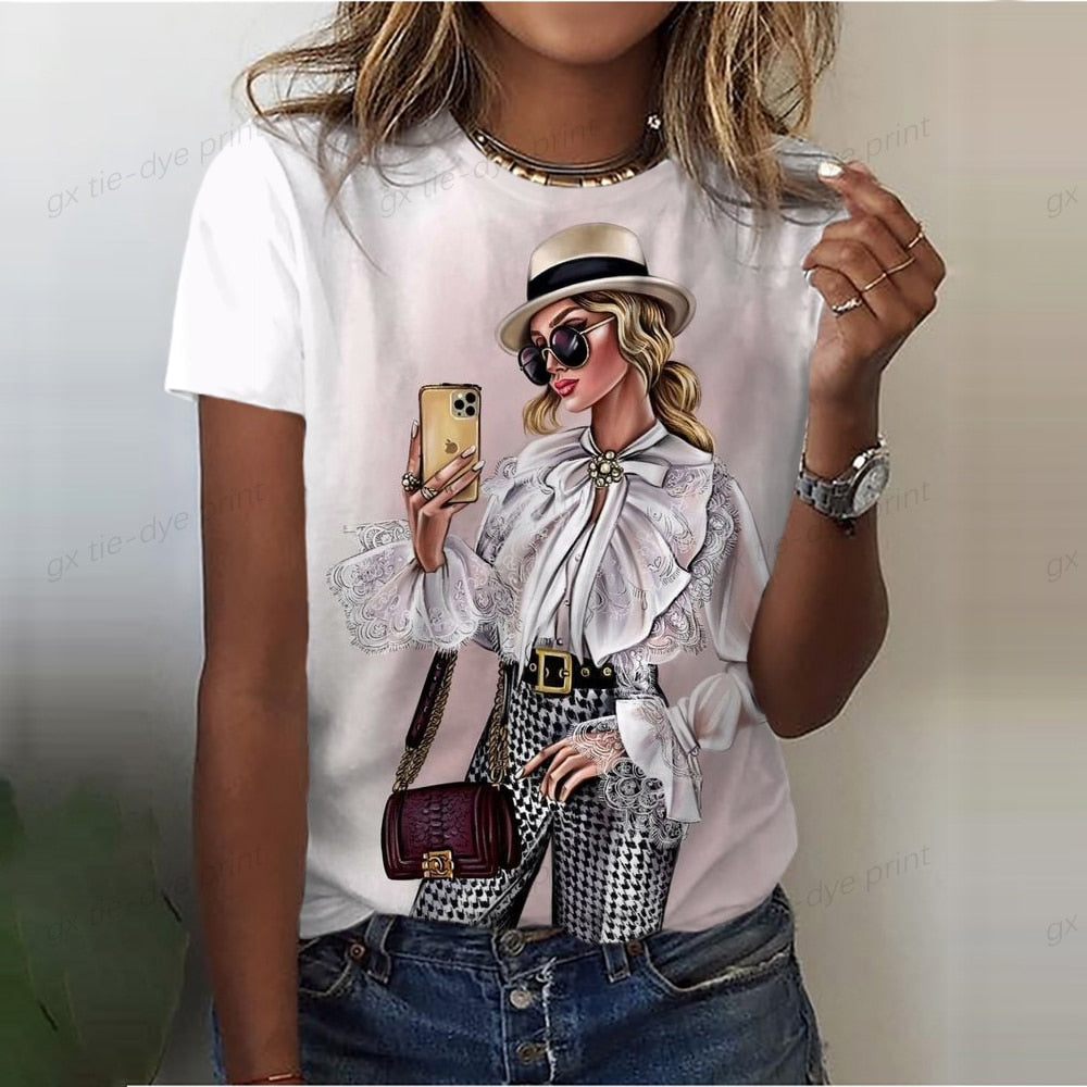 Damen Sommer Top 3D Shut Up T-Shirt Rundhals Streetwear lockeres Damentop
