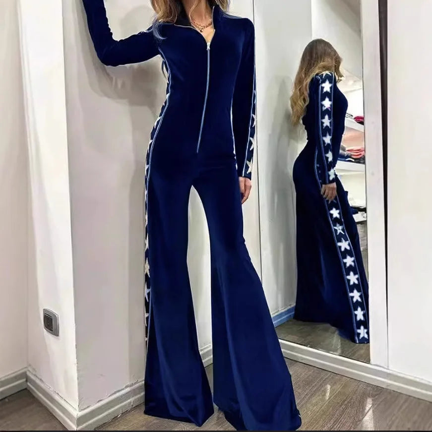 Damen Fashion Hose Latzhose Schlaghose Flare Trägerhose Samt Overalls Jumpsuits