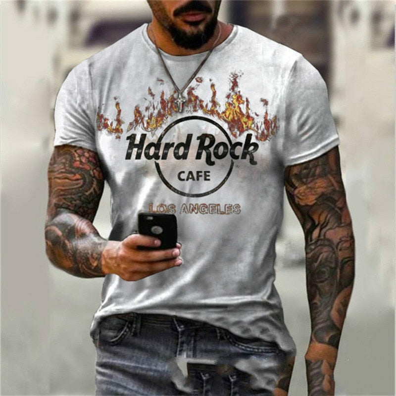 Herren Fashion Hard Rock Cafe 3D T-Shirt Rundhals Unisex Sommer Streetwear