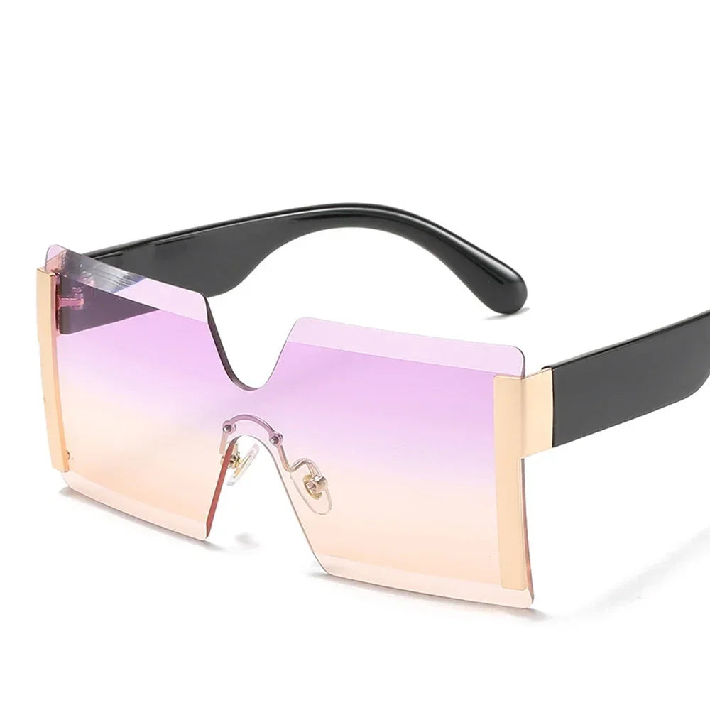 Übergroße Randlose Sonnenbrille Damen Quadratisch Flach Design Reise UV400
