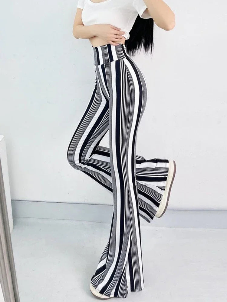 Damen Leggings Sexy gestreift hoher Taille Bootcut Hüftjeans Schlaghose Flared