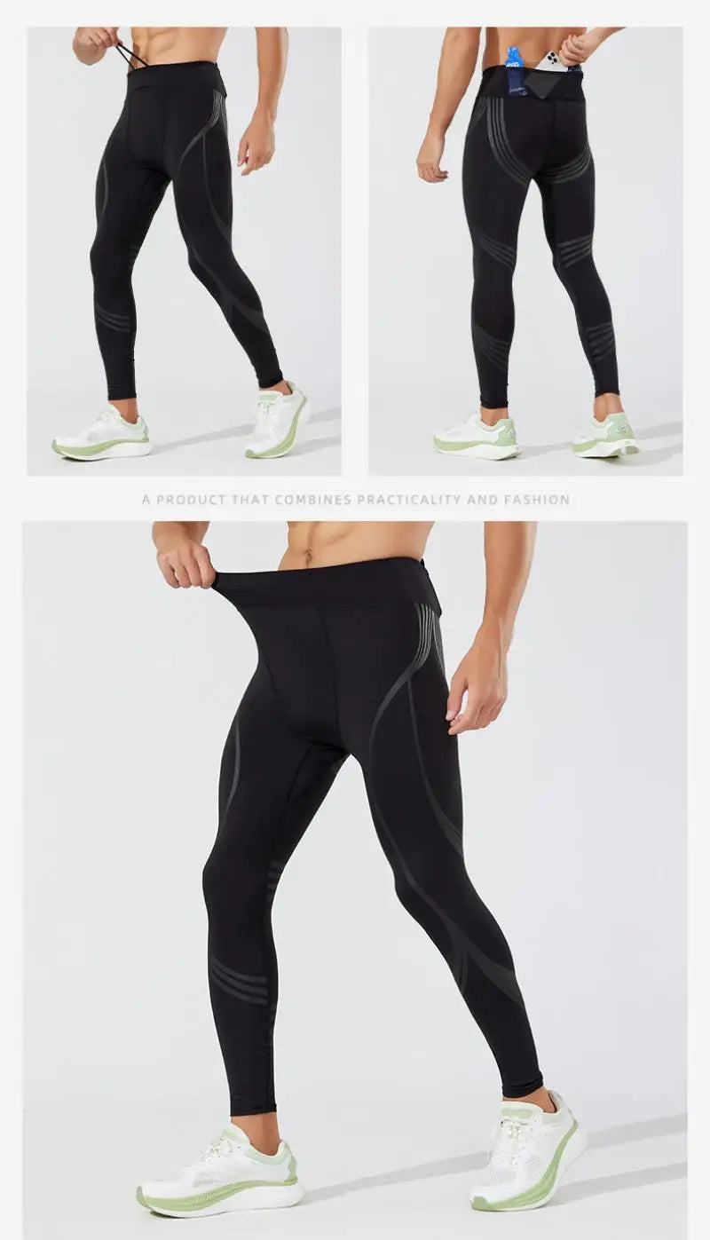 (S-2XL) Herren-Lauf-Kompressionsstrumpfhose, hochelastisch, schnell trocknend, Trainingshose mit Netztasche auf der Rückseite, Fitnessstudio, Training, enge Sporthose