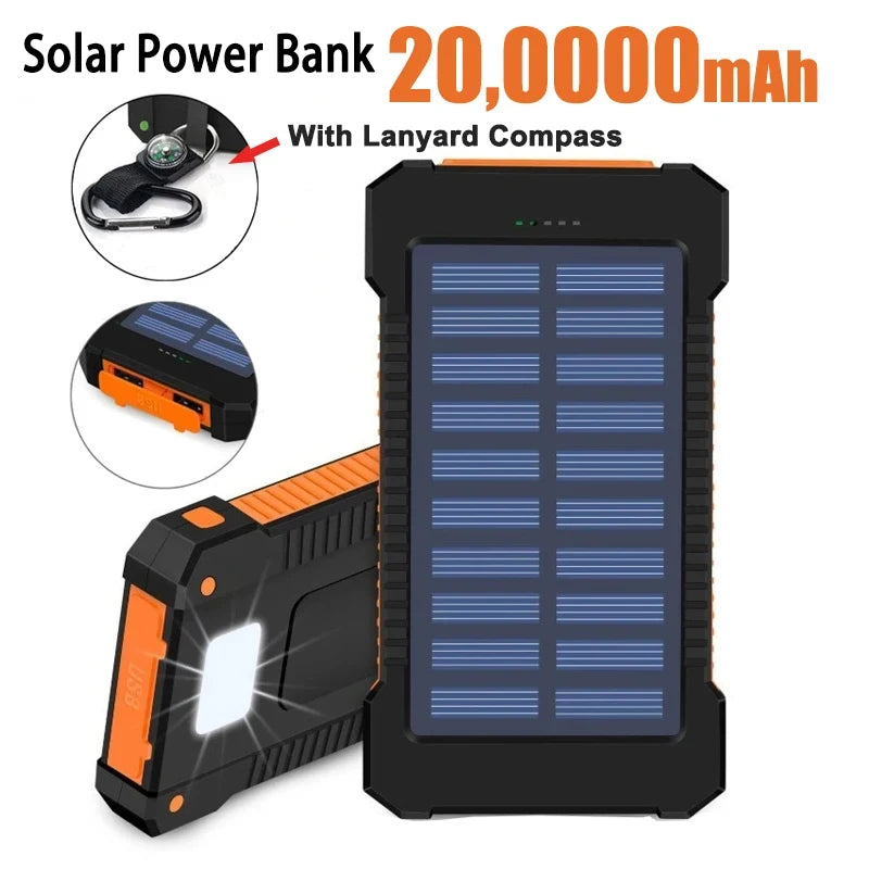 200000mAh Schnell Lade Solar PowerBank 2 USB Externes Phone Ladegerät Outdoor