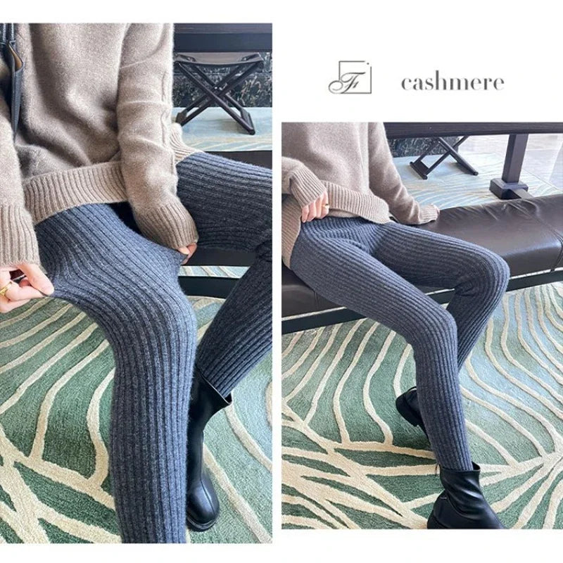 Frauen Winter Warm Gerippte Strick Strumpfhose Blickdicht Hose Leggins