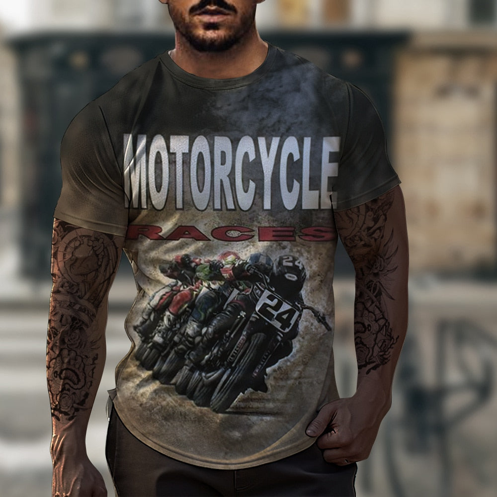 Herren Fashion Vintage Biker 3D T-Shirt Rundhals Unisex Sommer Streetwear