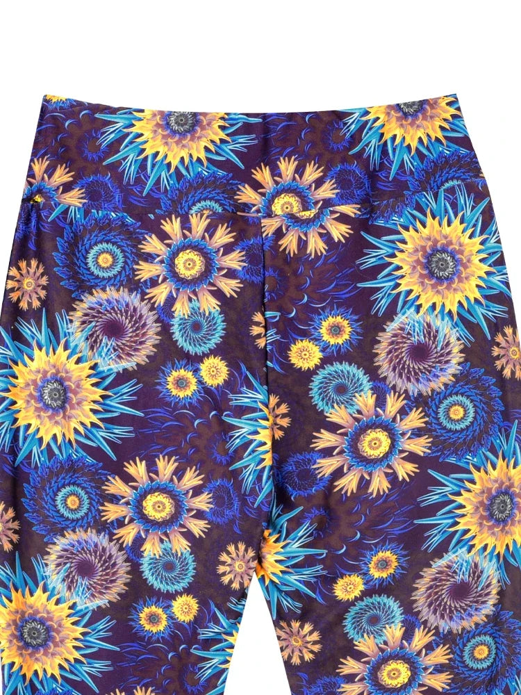 Damen Yoga Hose Bootcut Hüftjeans Schlaghose Flared Leggins Flower Power Retro