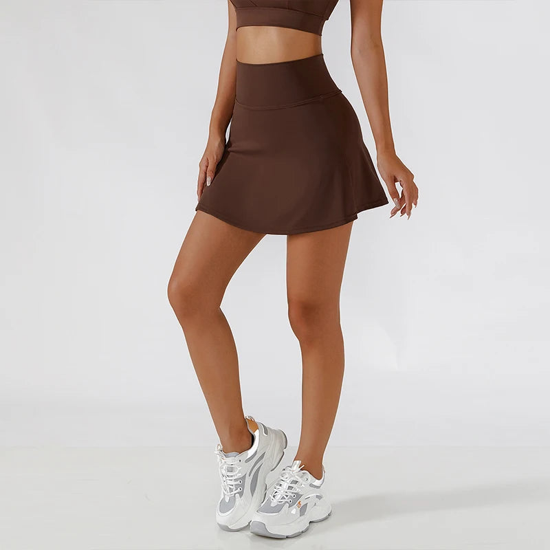 Damen Rock Tennisrock mit Innenhose Sportrock Laufrock Gym Fitness Shorts Golf
