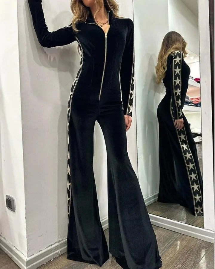 Damen Fashion Hose Latzhose Schlaghose Flare Trägerhose Samt Overalls Jumpsuits