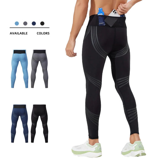 (S-2XL) Herren-Lauf-Kompressionsstrumpfhose, hochelastisch, schnell trocknend, Trainingshose mit Netztasche auf der Rückseite, Fitnessstudio, Training, enge Sporthose