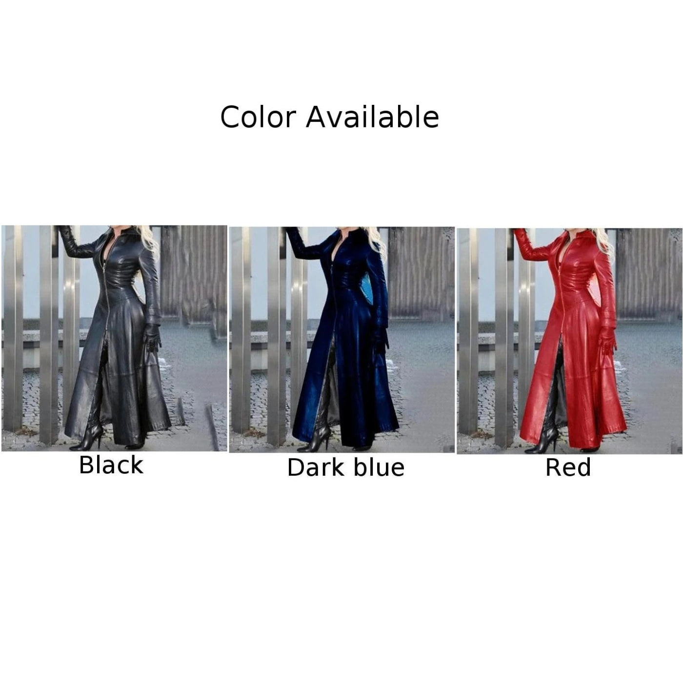 Damen Leder Mantel PU Trenchcoat Jacke Stehkragen Schwarz Gothic