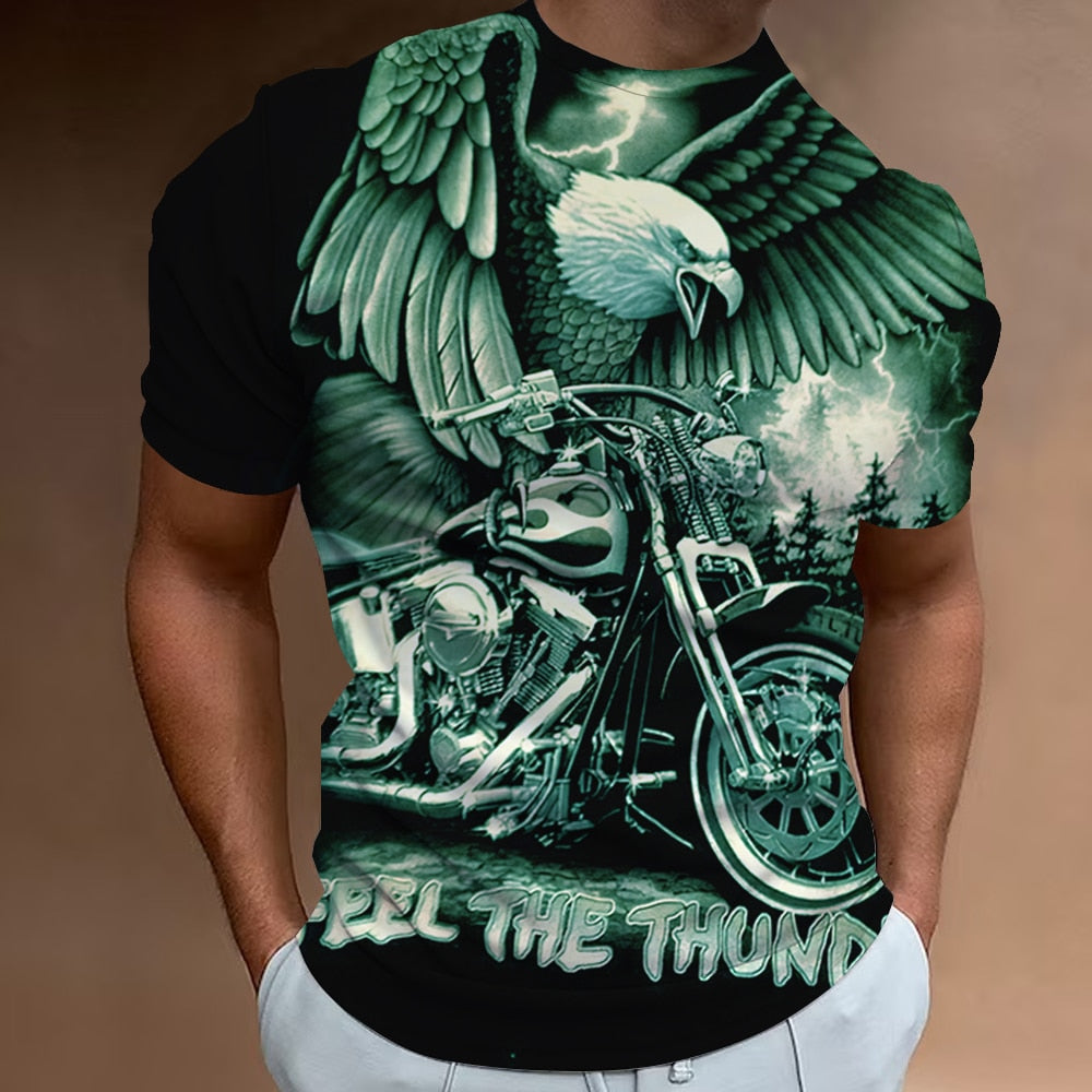 Herren Fashion Vintage Biker 3D T-Shirt Rundhals Unisex Sommer Streetwear