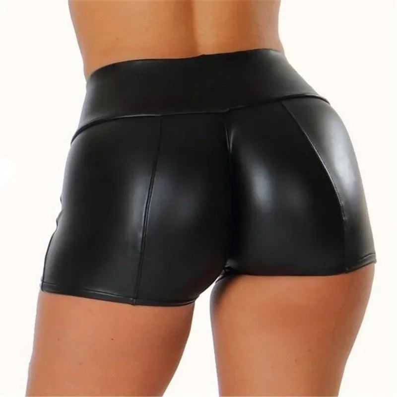 Damen Bermuda Shorts Hotpants Kurze Hose PU Leder Hohe Taille Pants Clubwear