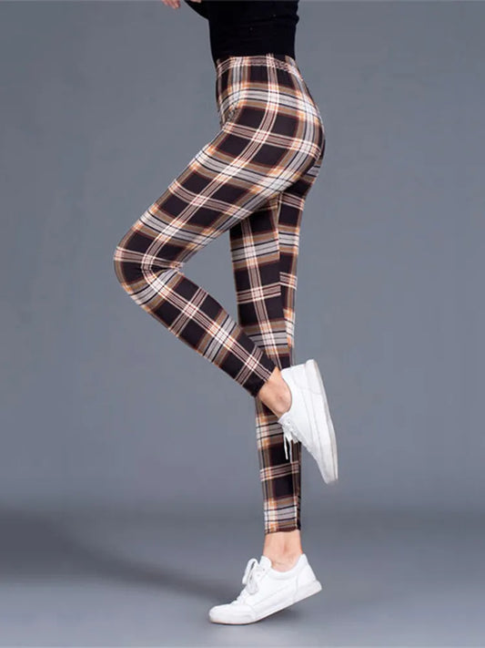Leggings Damen Kariert Tartan Karo Muster Fitness Leggins Sexy Hohe Elastizität