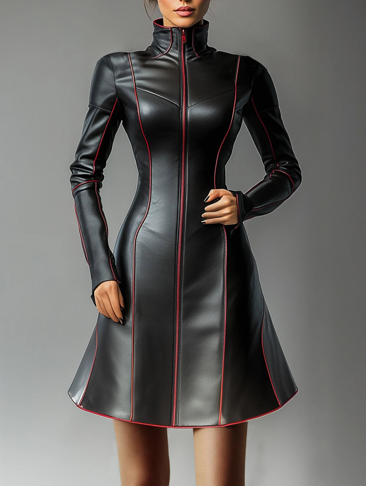 Damen Kleid PU Leder Partykleid Cocktail Abendkleid Sexy Clubwear Minikleid