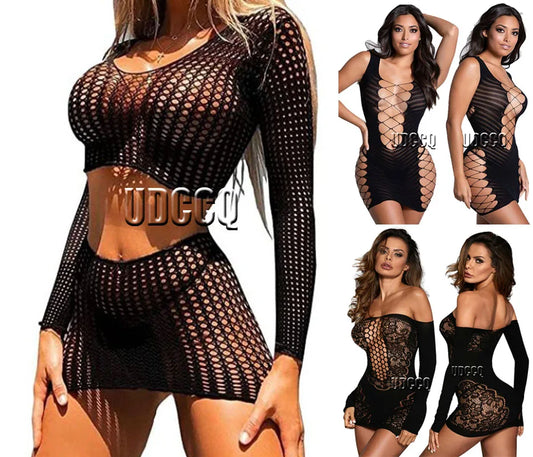 Damen Sexy Spitze Dessous Bodysuit Babydoll Reizwäsche Body Unterwäsche Schwarz