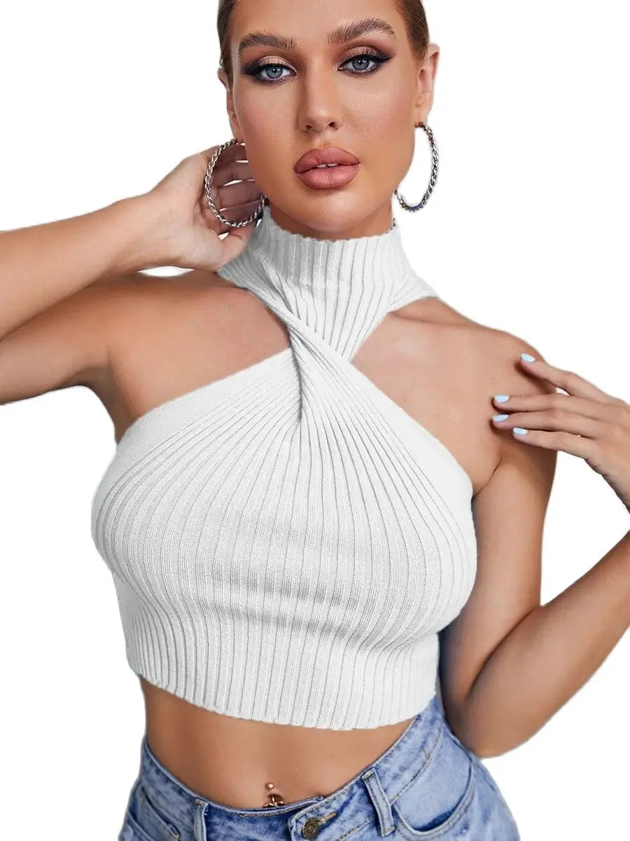 Damen Top Crossover Neckholder-Top Tank Top Shirt Trägertop Oberteil Blusen