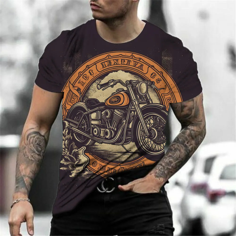 Herren Fashion Vintage 3D T-Shirt Rundhals Unisex Sommer Streetwear Motorsport
