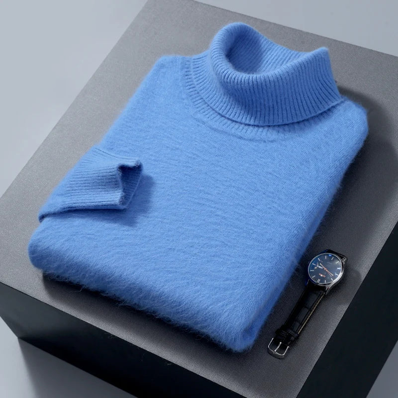 Herbst und Winter Männer Lose Rollkragen 100% Nerz Kaschmir Pullover männer Casual Thermische Pullover Einfarbig Stricken Plus-Größe top