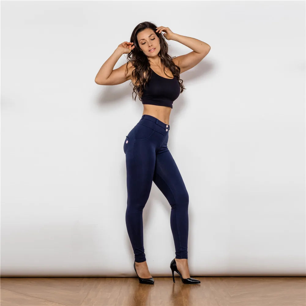 Damen Leggins Denim Look Leggings Sexy Push Up Jeans Hose Jeanshose Stretchhose