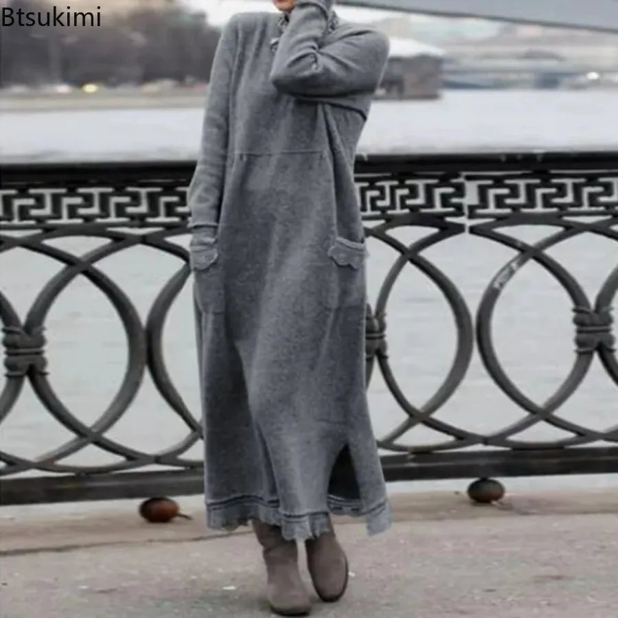 Damen Kapuzenpullover Minikleid Hoodie Sweatshirt Longtops Tunika Pullover Kleid