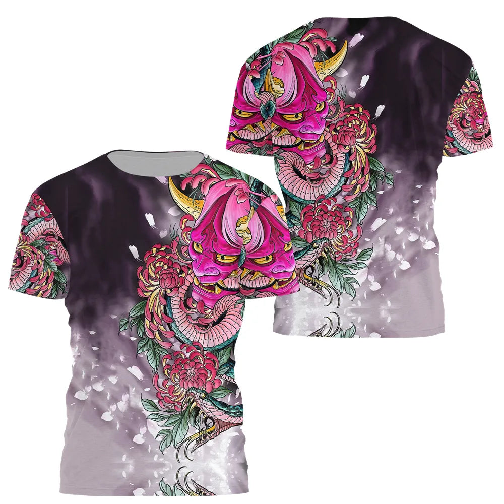 Herren Samurai Oversized 3D T-Shirt Rundhals Unisex Sommer Streetwear