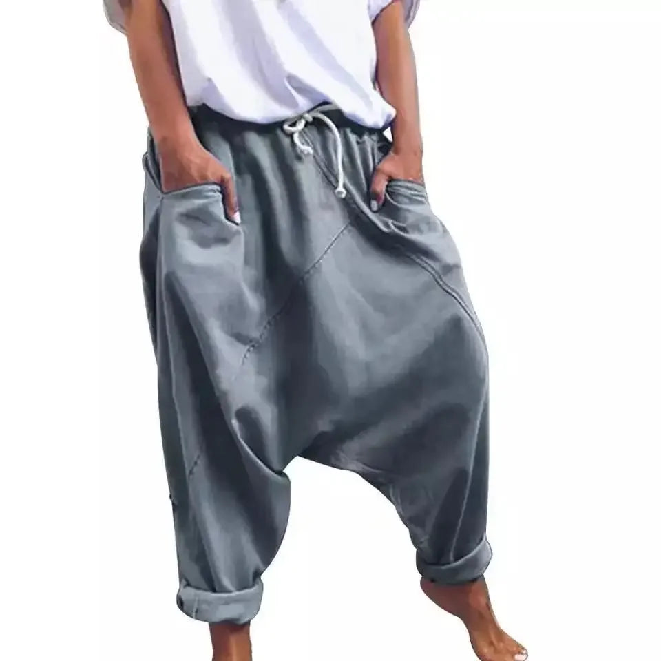 Haremshose Damen Übergröße Schritthose Hip-Hop Streetwear Schnürung Freizeit