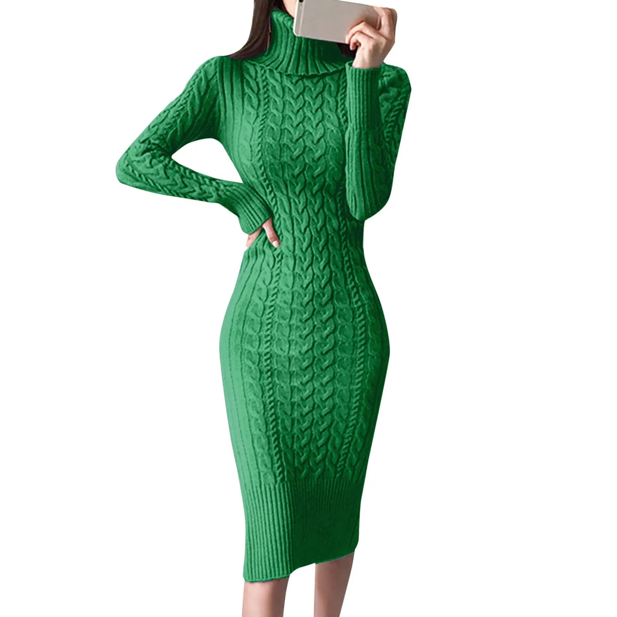 Damen Wollkleid Rollkragen Stiefelkleid Herbstkleid Winterkleid Strickkleid Long