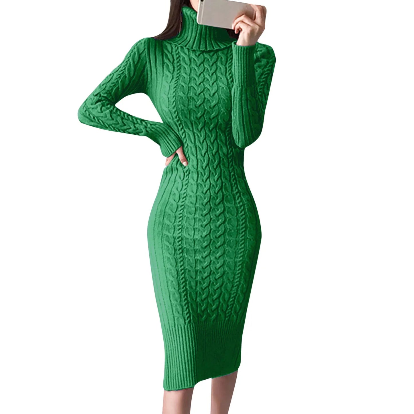 Damen Wollkleid Rollkragen Stiefelkleid Herbstkleid Winterkleid Strickkleid Long