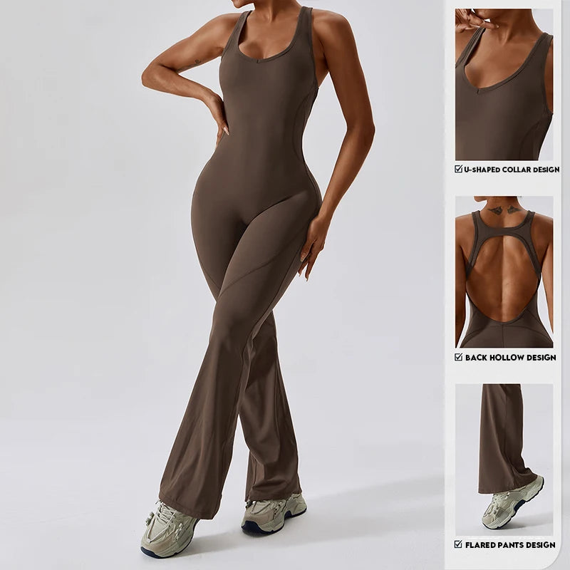 Damen Overall Sport Yoga Hose Sexy Rückenfrei Fitness Anzug Einteiler Sportswear