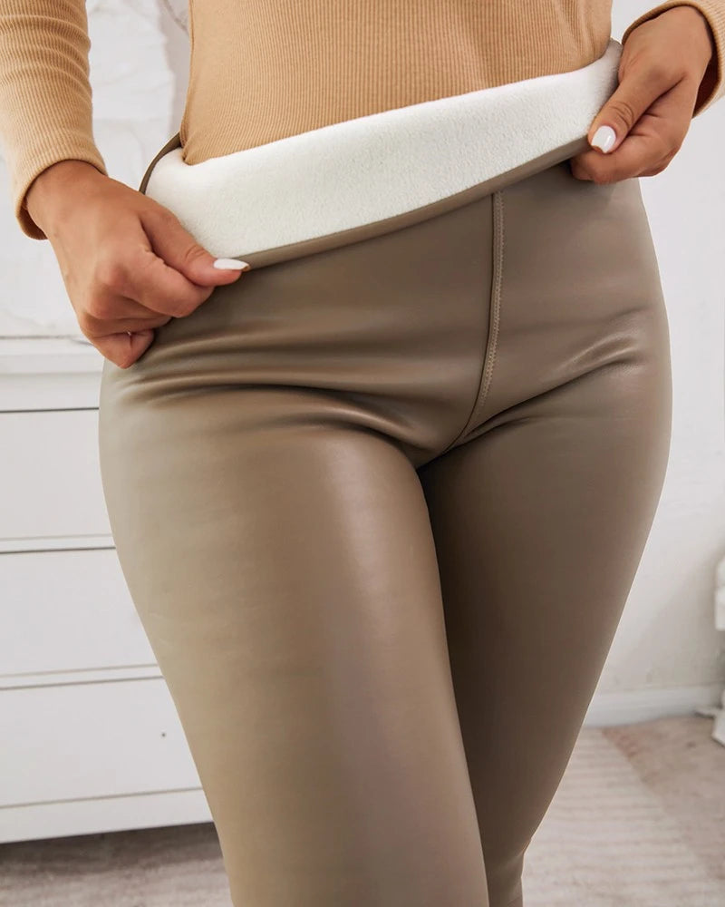 Damen Fashion Winter Warm Leggings Push Up Leggins Hose PU Lederhose Sexy