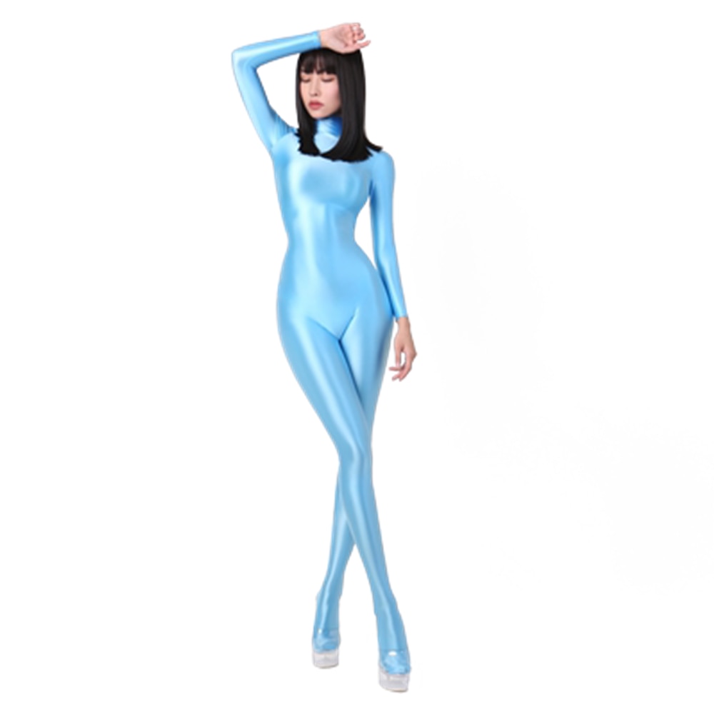 Sexy Damen Glänzender Metallischer Overall Bodysuit Catsuit Clubwear Fetisch