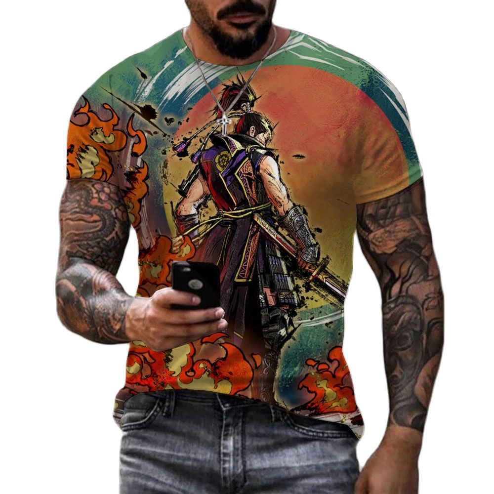 Herren Japan Samurai 3D T-Shirt Rundhals Unisex Sommer Streetwear