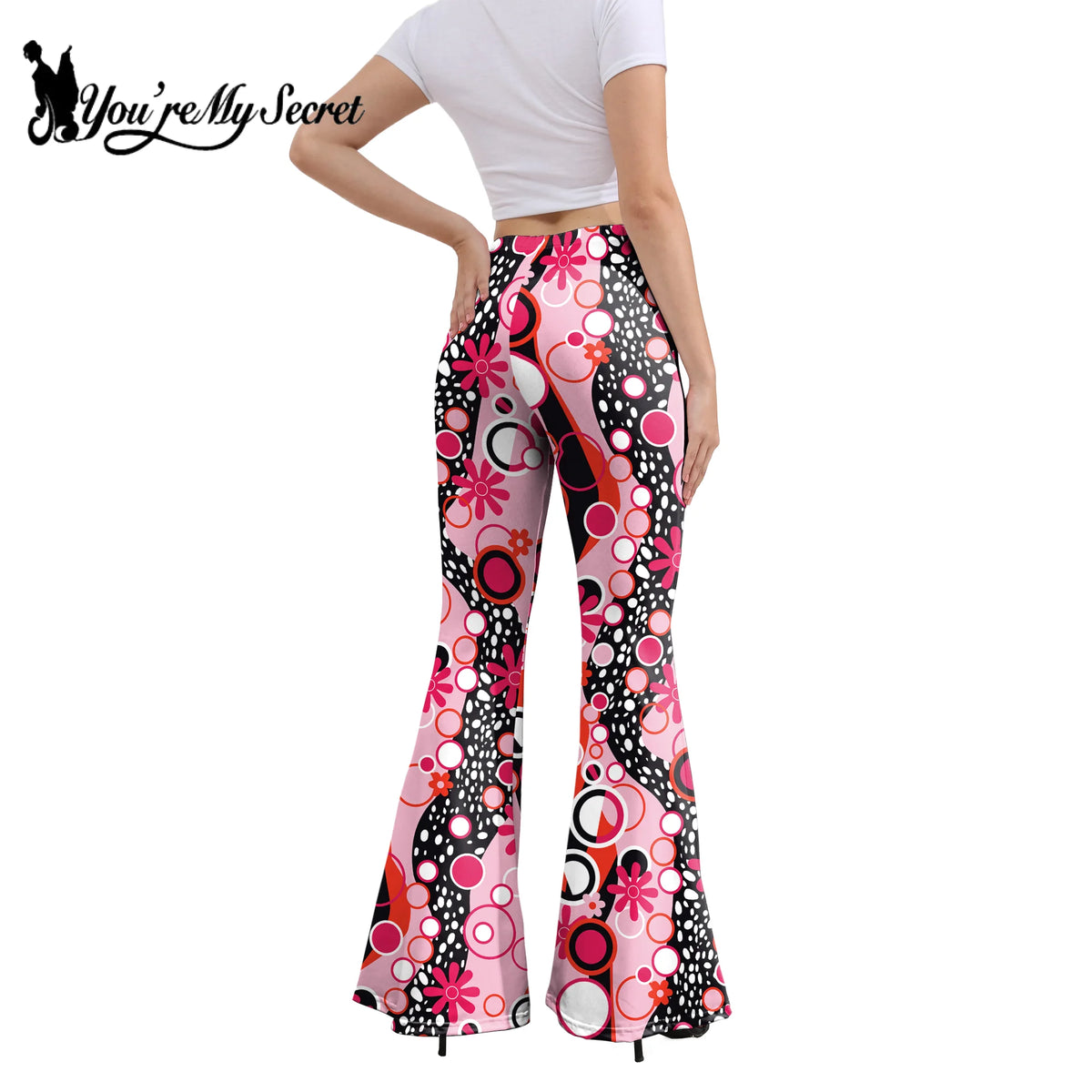 Damen Yoga Hose Bootcut Hüftjeans Schlaghose Flared Leggins Flower Power Retro
