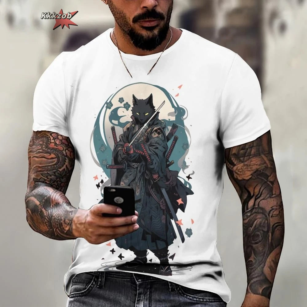 Tier Krieger Katze Druck Kurzarm Muster männer T-shirt 3D T-shirt Harajuku Tops Spaß O Neck Pullover Sommer männer Casual clo