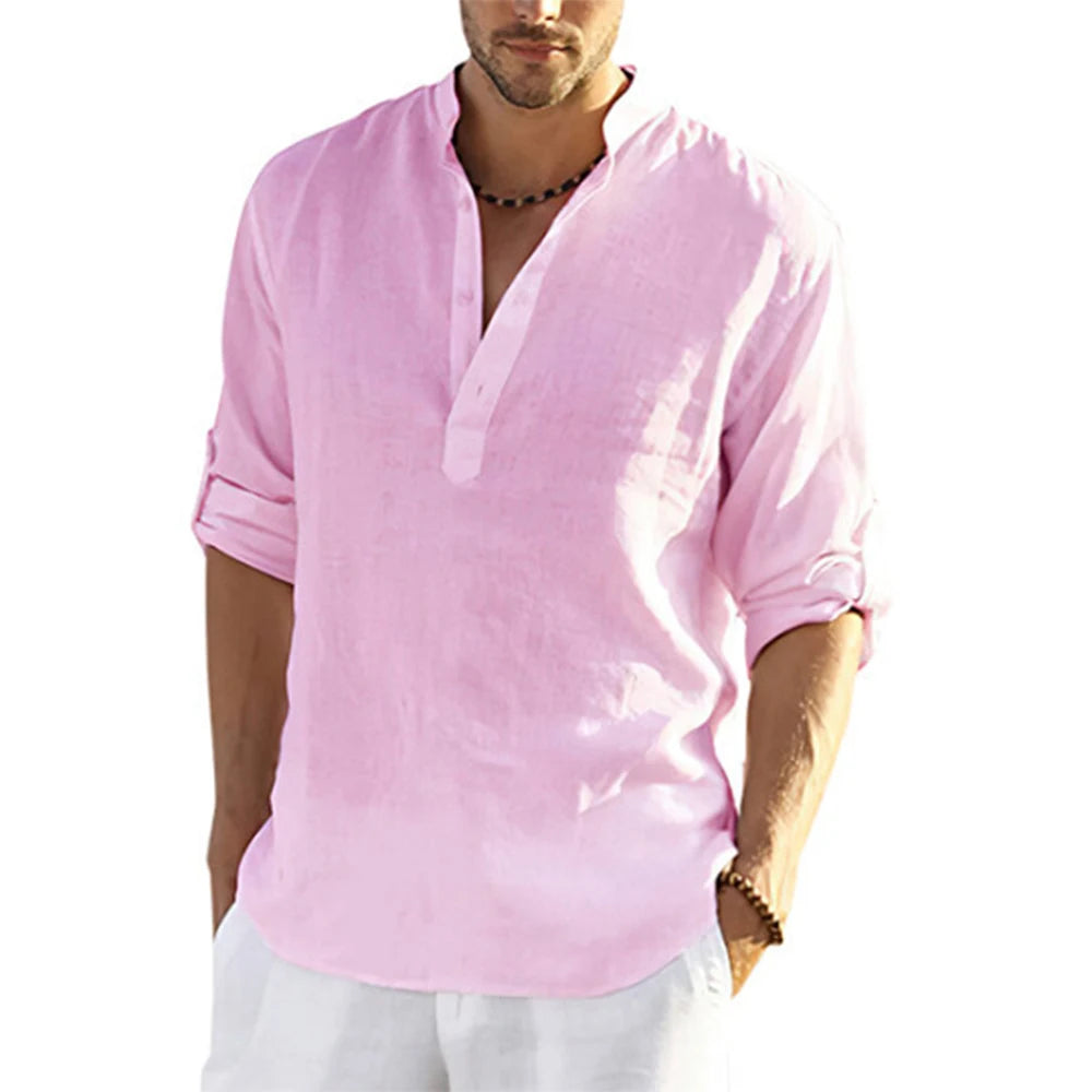 Herren Hemd Poloshirt Leinenhemd Kurzarm T-Shirt Leinen Polohemd Freizeithemd