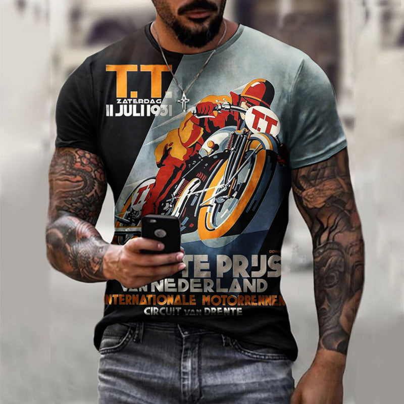 Herren Fashion Vintage 3D T-Shirt Rundhals Unisex Sommer Streetwear