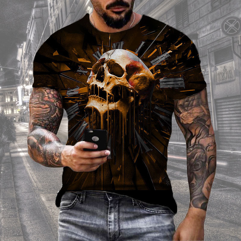 Fashion Herren Horror Skull 3D T-Shirt Rundhals Unisex Sommer Streetwear