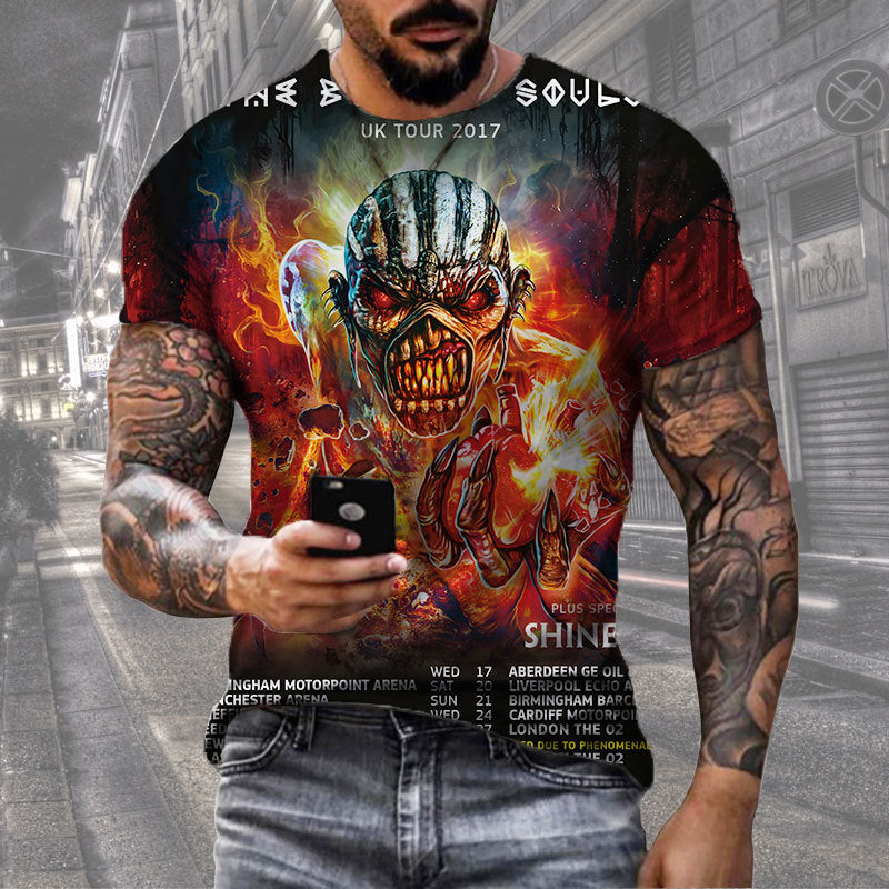 Fashion Herren Horror Skull 3D T-Shirt Rundhals Unisex Sommer Streetwear