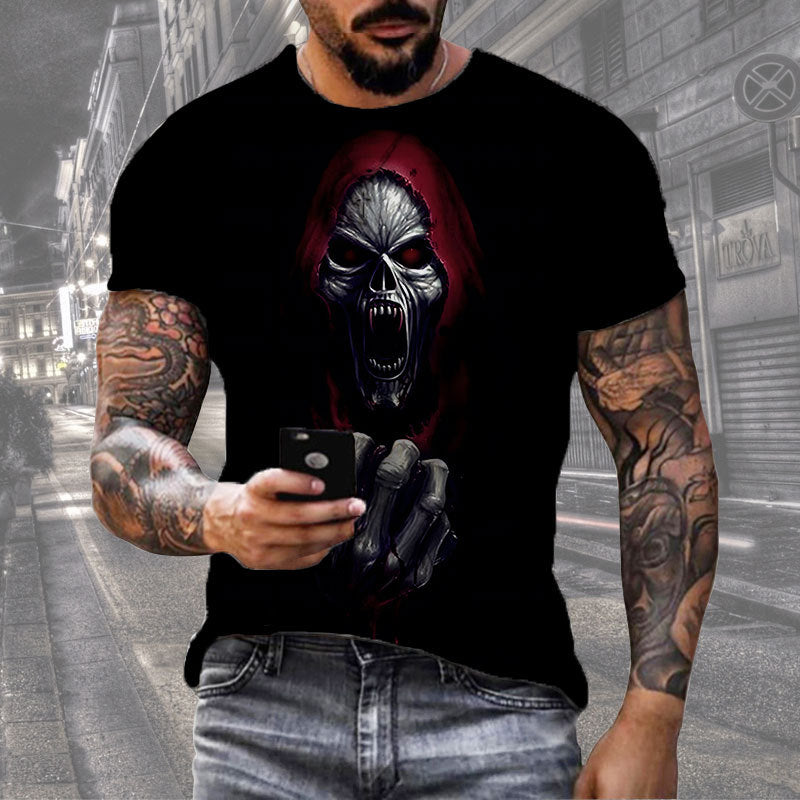 Fashion Herren Horror Skull 3D T-Shirt Rundhals Unisex Sommer Streetwear