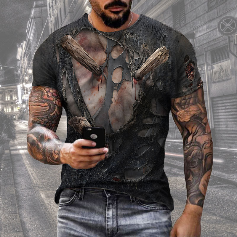Fashion Herren Horror Skull 3D T-Shirt Rundhals Unisex Sommer Streetwear