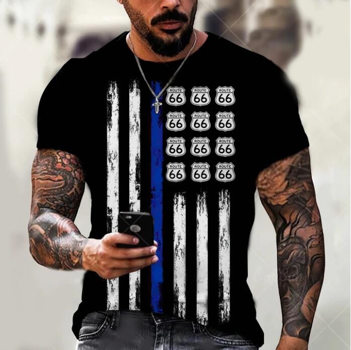 Herren Route 66 3D Kurzarm T-Shirt Rundhals Unisex Sommer Streetwear