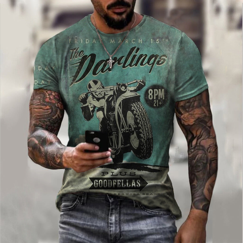 Herren Fashion Vintage 3D T-Shirt Rundhals Unisex Sommer Streetwear