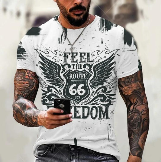 Herren Route 66 3D Kurzarm T-Shirt Rundhals Unisex Sommer Streetwear