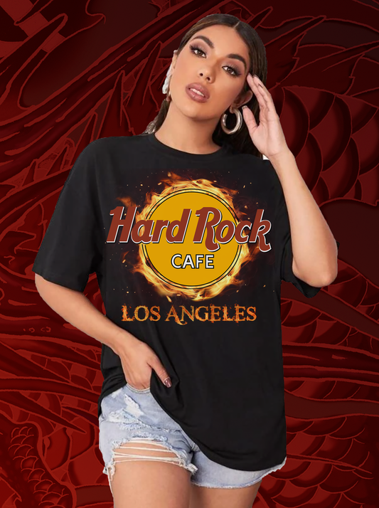 Frauen Fashion Hard Rock Cafe 3D T-Shirt Rundhals Unisex Sommer Streetwear
