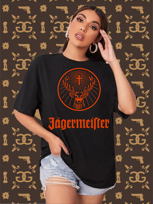 Damen Sommer Top Jägermeister T-Shirt Rundhals Streetwear lockeres Damentop