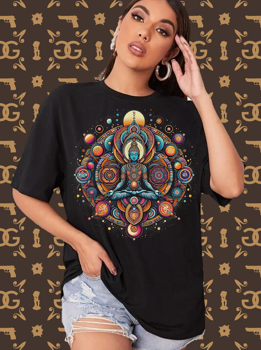 Damen Sommer Top Spirituelles Yoga T-Shirt Rundhals Streetwear lockeres Damentop