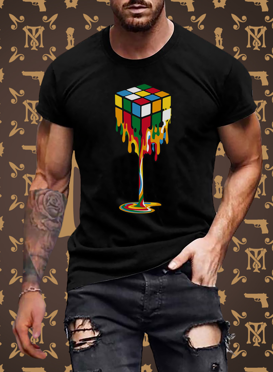Herren nerdiges Cube T-Shirt Rundhals Unisex 100% Baumwolle Streetwear Nerd