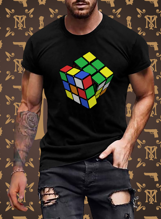 Herren nerdiges Cube T-Shirt Rundhals Unisex 100% Baumwolle Nerd Streetwear