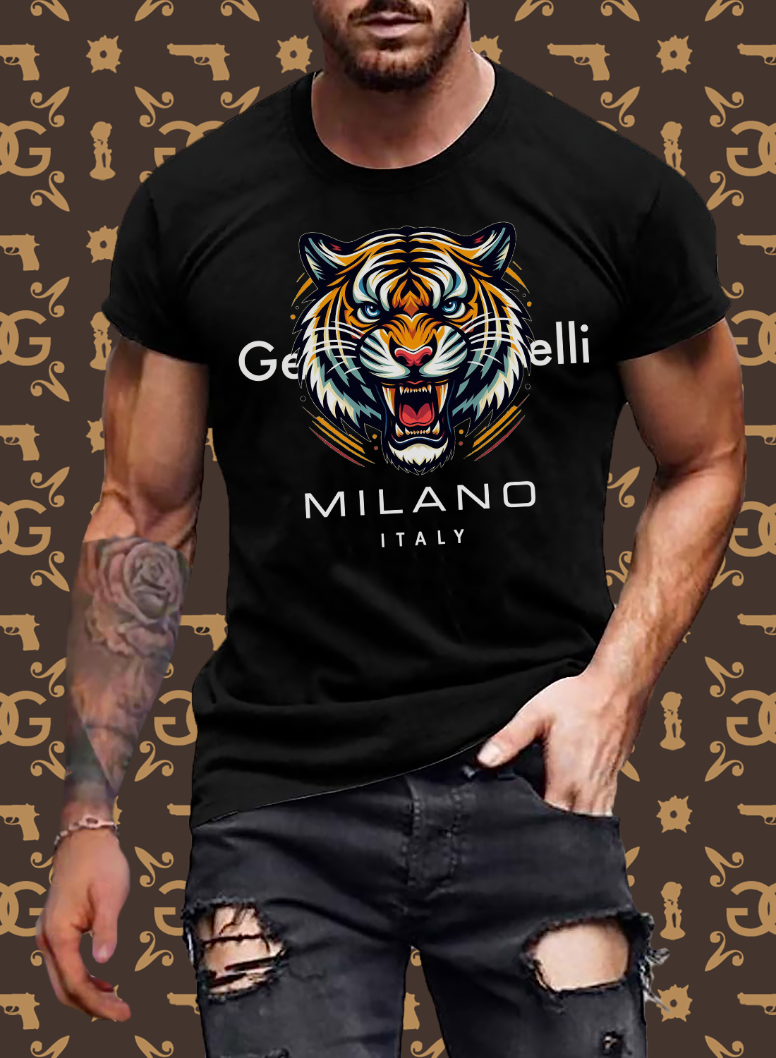 Männer T-Shirt Rundhals Unisex Tiger Sommer Streetwear Tank Top 100% Baumwolle